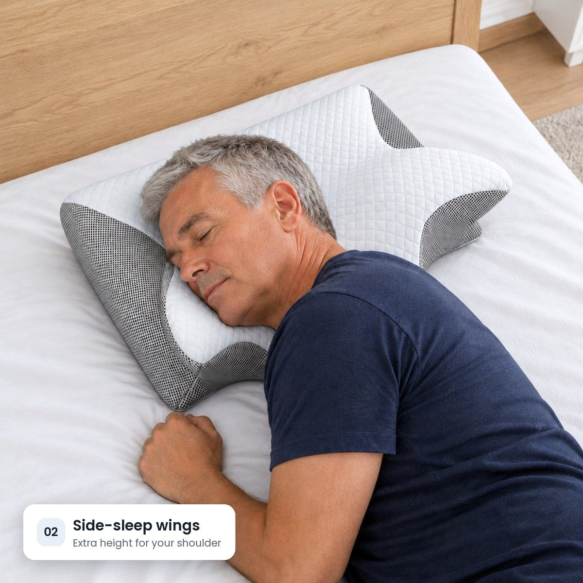Side-sleep wings give extra height for your shoulder